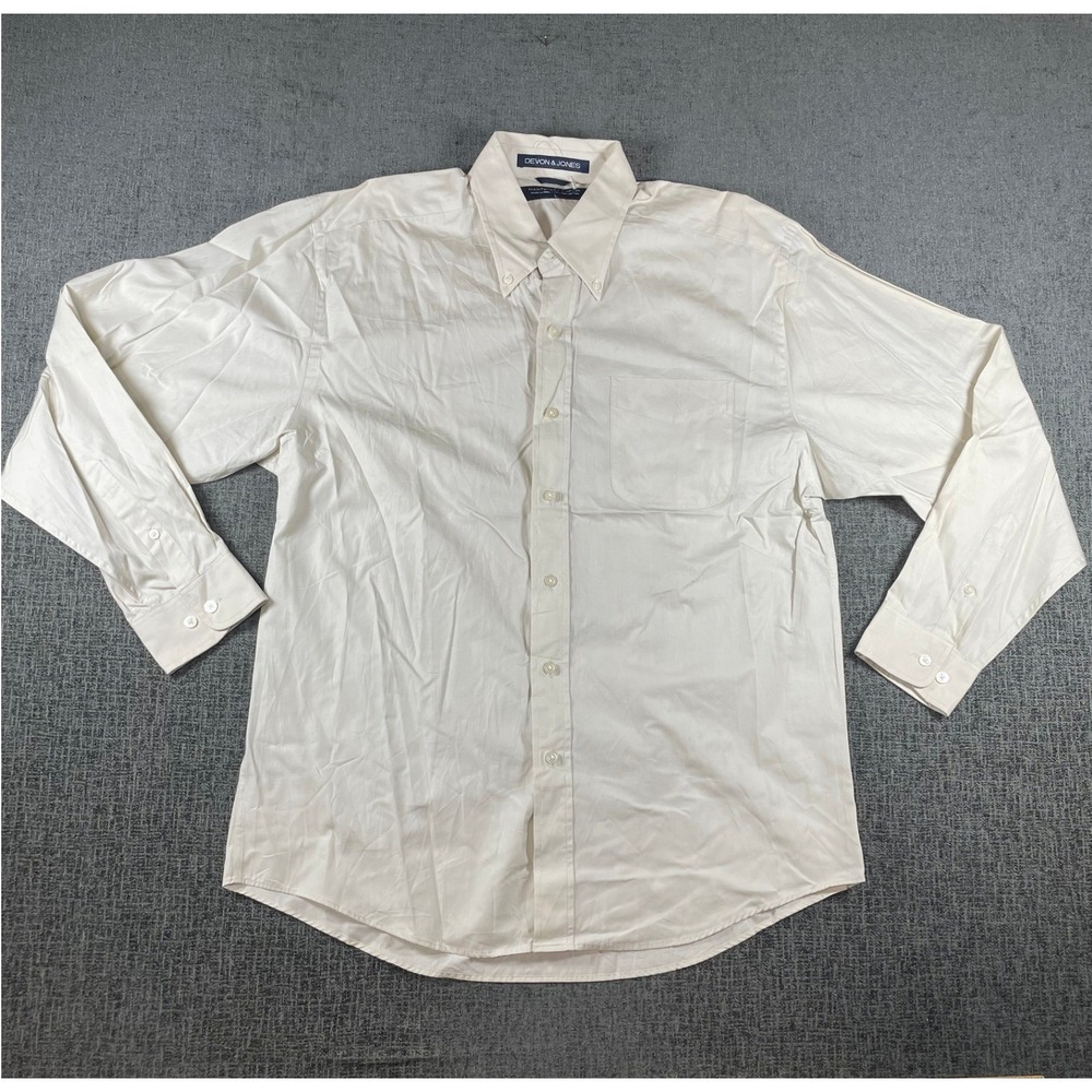Devon & Jones Mens White Nantucket Poplin Pima Cotton Button Down Shirt Large